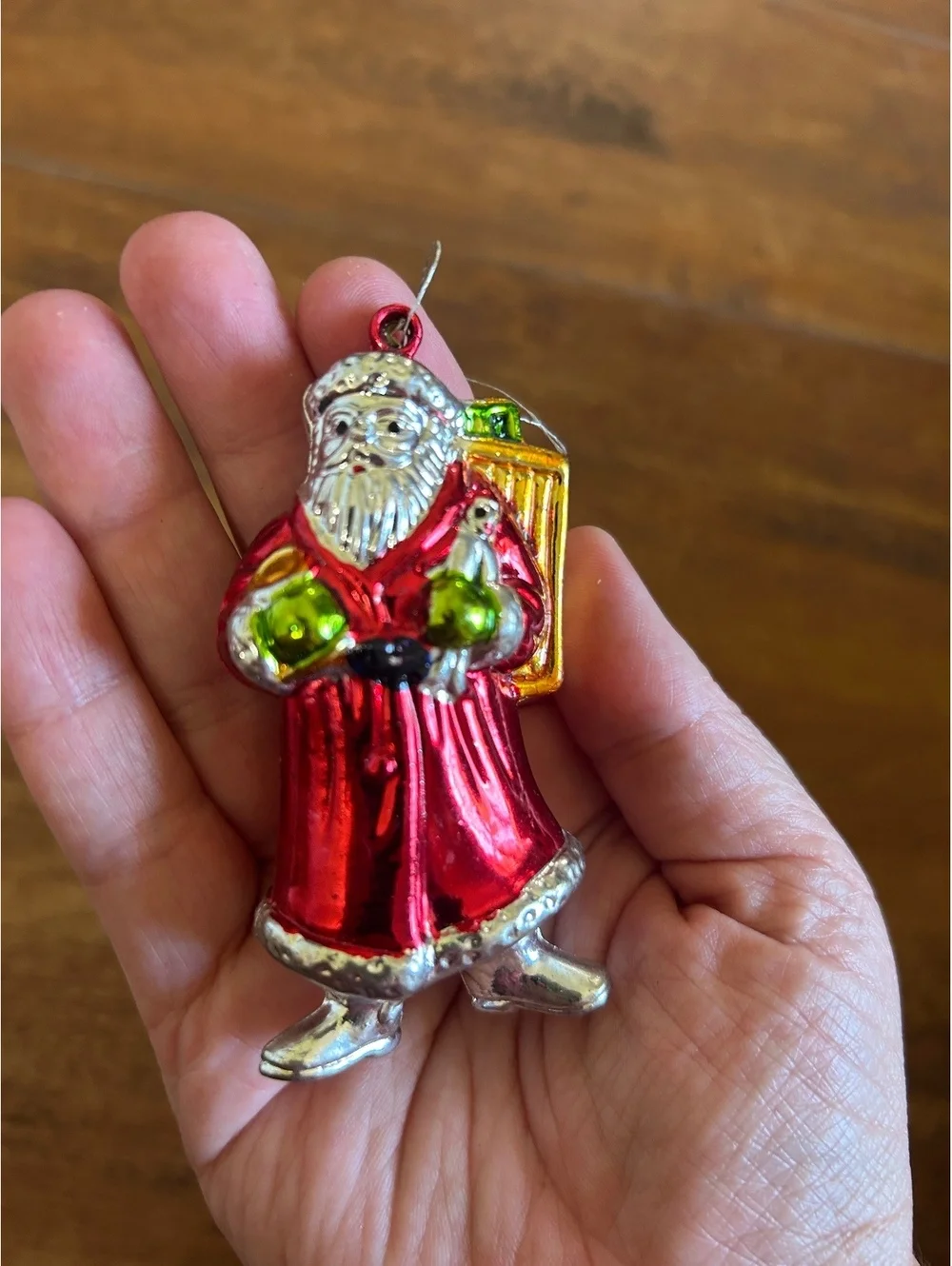 Vintage Glass Santa Claus Christmas Ornament with Gifts